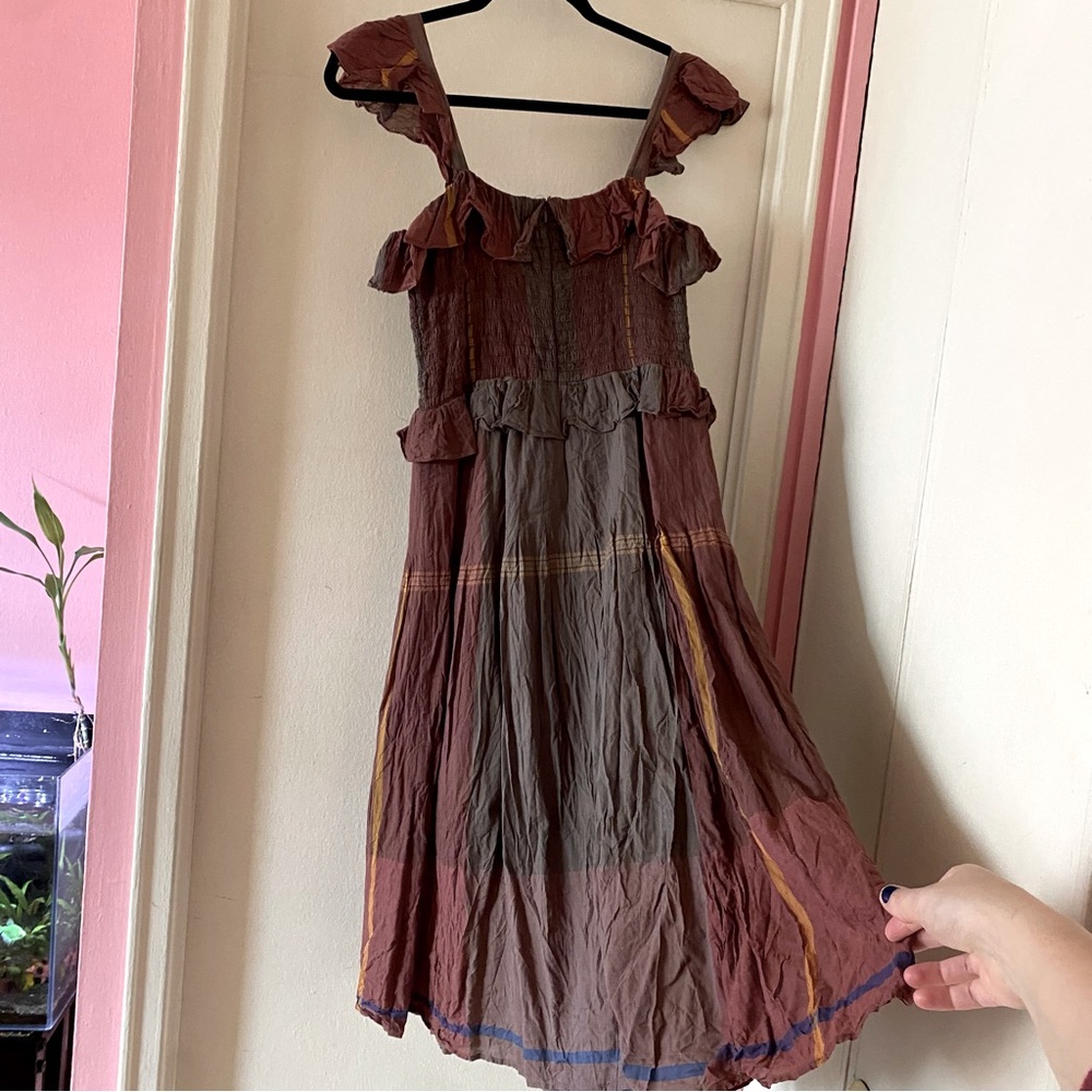 Sea New York Grey and Burgundy Plaid Smock Dress with Elastic Top - Picture 2 of 5
